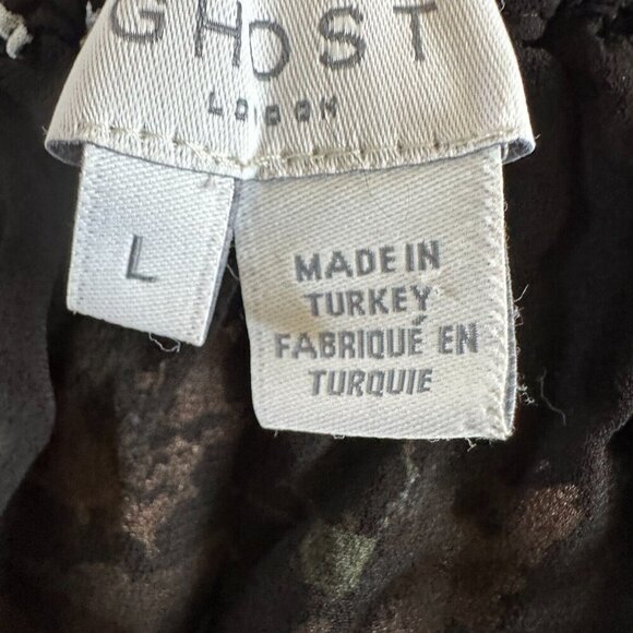 GHOST London Floral Blouse Trumpet Sleeve Flowy Boat Neck Spaghetti - Picture 14 of 16